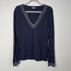 J McLaughlin Small Sweater Shirt Beaded Top Cotton Modal V Neck